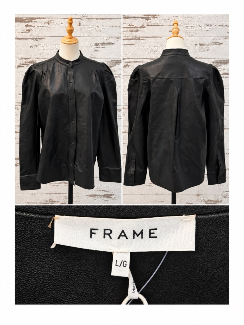 Frame Lambs Leather Charlie Brand Black Button-Up Blouse
